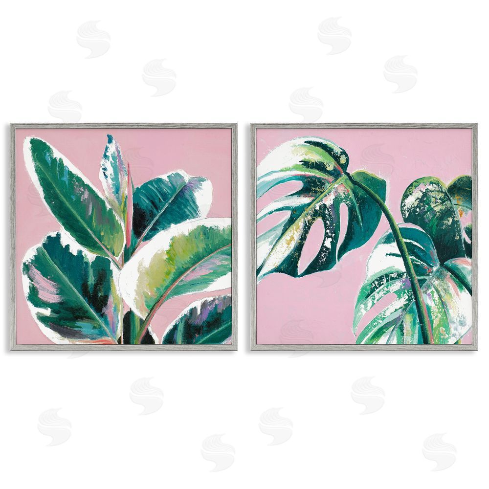 Patricia Pinto Tropical Plant Leaves Pink Geometric Pop Gray Framed Giclee Wall Art Print