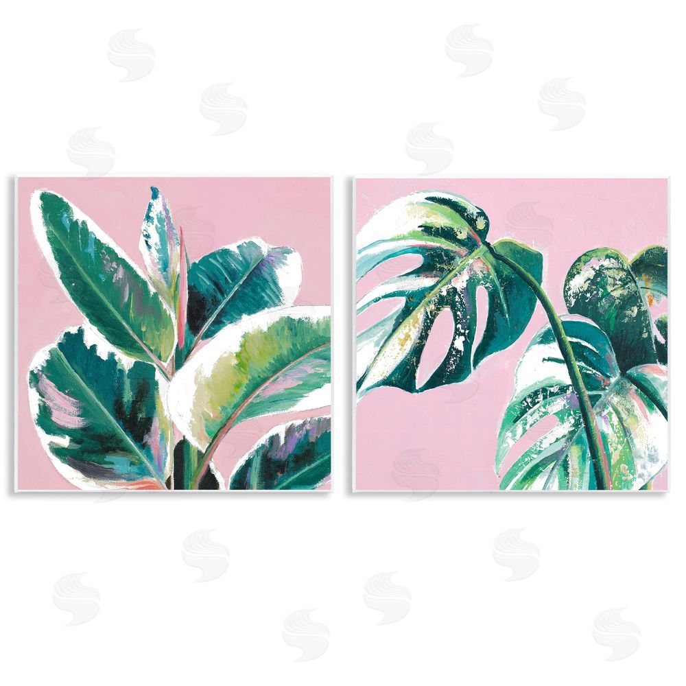 Patricia Pinto Tropical Plant Leaves Pink Geometric Pop Wooden Wall Plaque Art Print