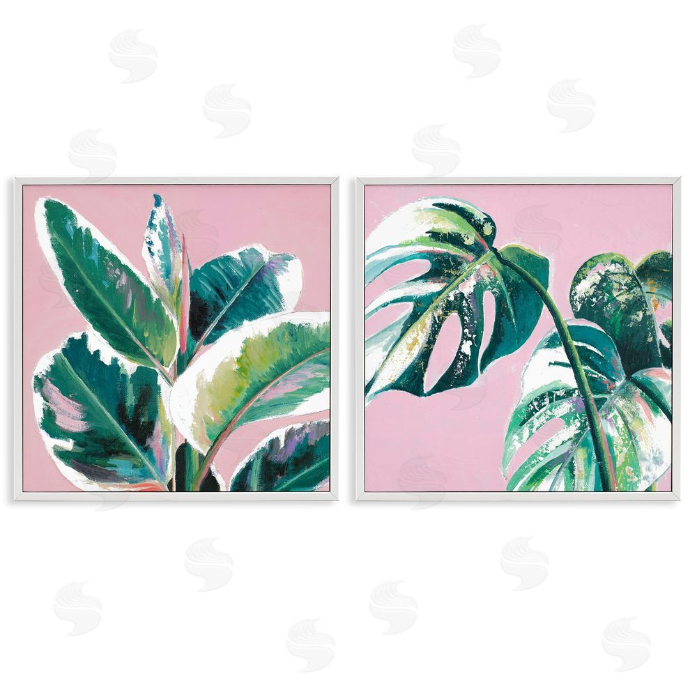 Patricia Pinto Tropical Plant Leaves Pink Geometric Pop White Framed Giclee Wall Art Print