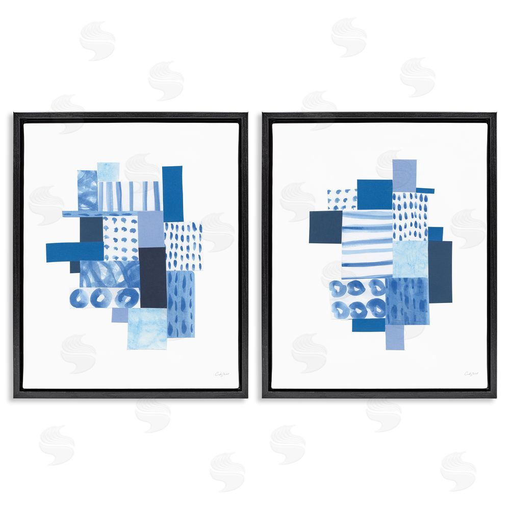 Courtney Prahl Blue Patchwork Patterns Abstract Squares Black Floating Frame Canvas Wall Art Print
