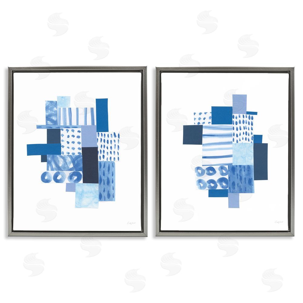 Courtney Prahl Blue Patchwork Patterns Abstract Squares Gray Floating Frame Canvas Wall Art Print