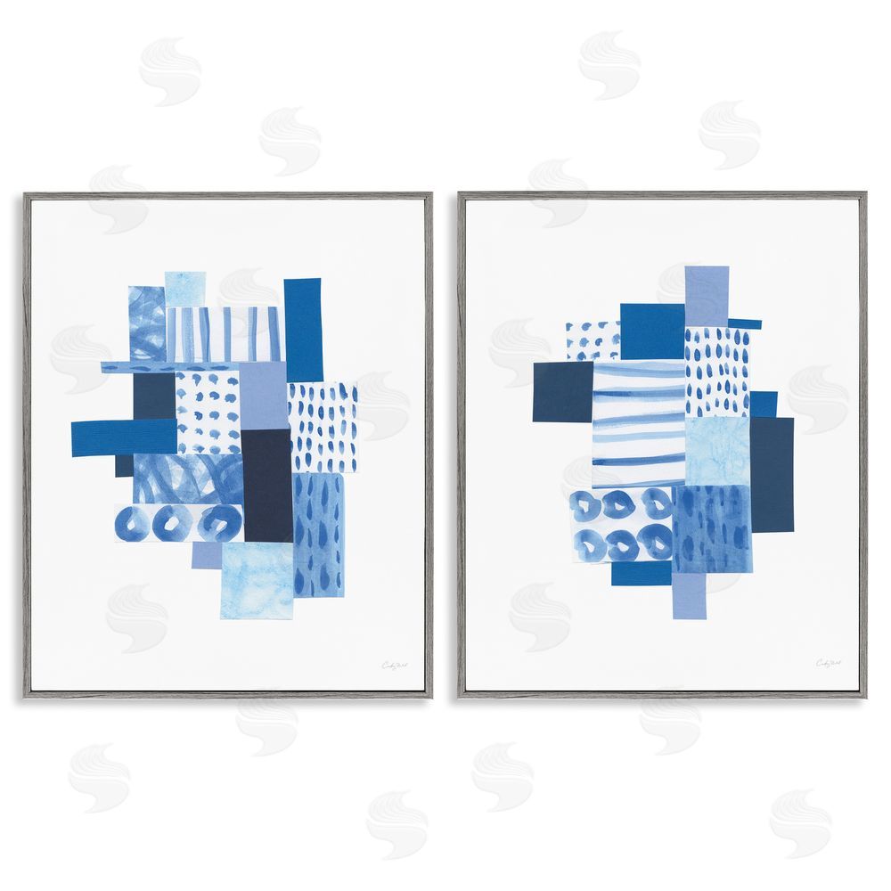 Courtney Prahl Blue Patchwork Patterns Abstract Squares Gray Framed Giclee Wall Art Print