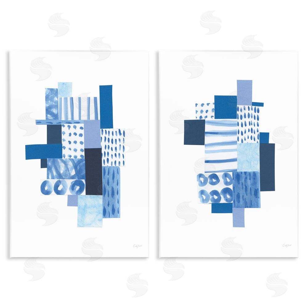 Courtney Prahl Blue Patchwork Patterns Abstract Squares Wooden Wall Plaque Art Print