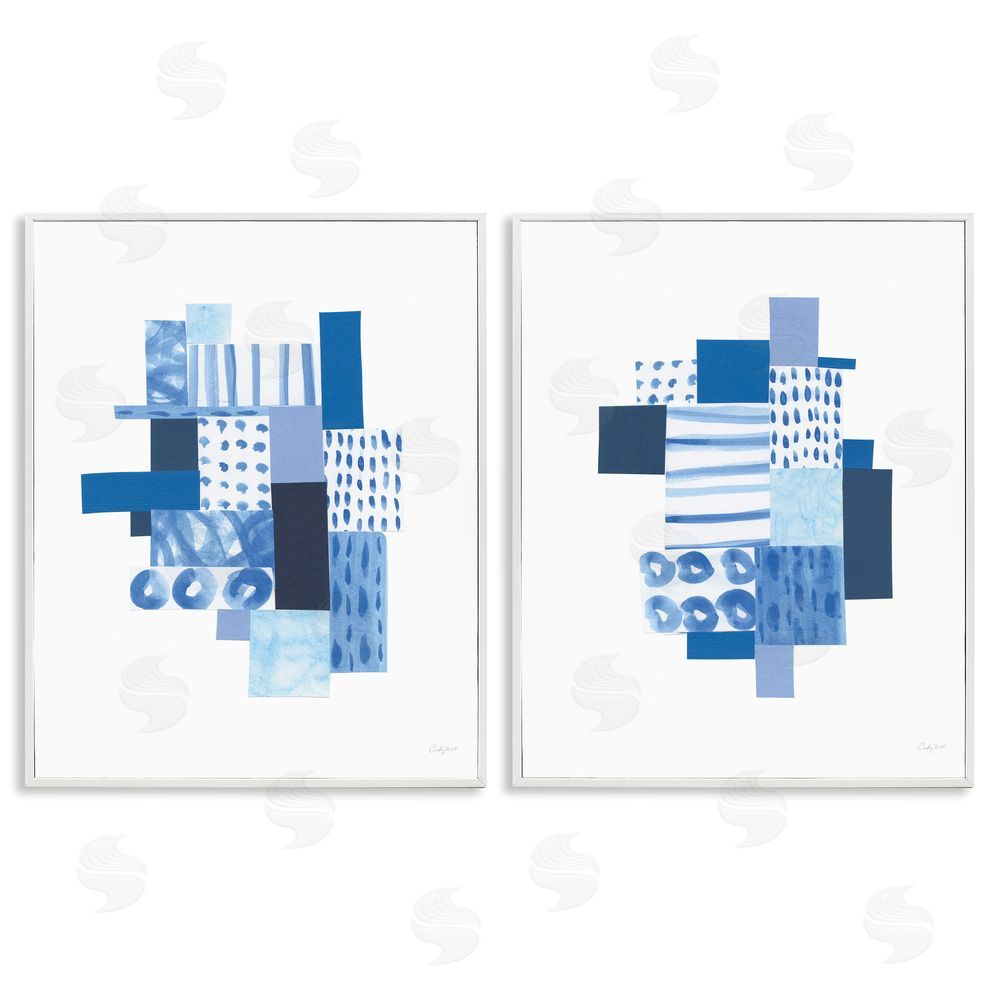 Courtney Prahl Blue Patchwork Patterns Abstract Squares White Framed Giclee Wall Art Print