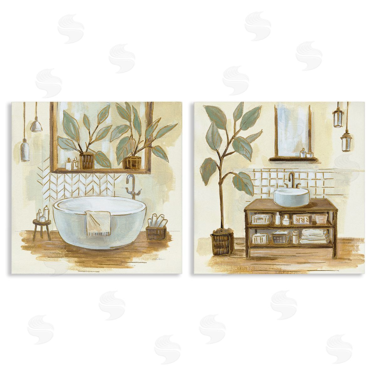 Sage Green Bathroom Interiors Canvas Wall Art, Home Decor by Silvia Vassileva