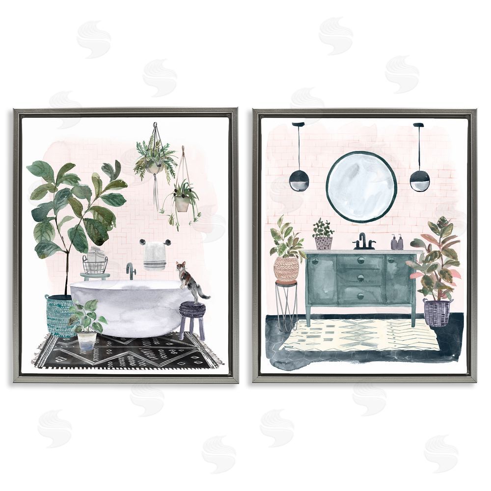 Karyn Panganiban Pink Pop Modern Bathroom Interior Gray Floating Frame Canvas Wall Art Print