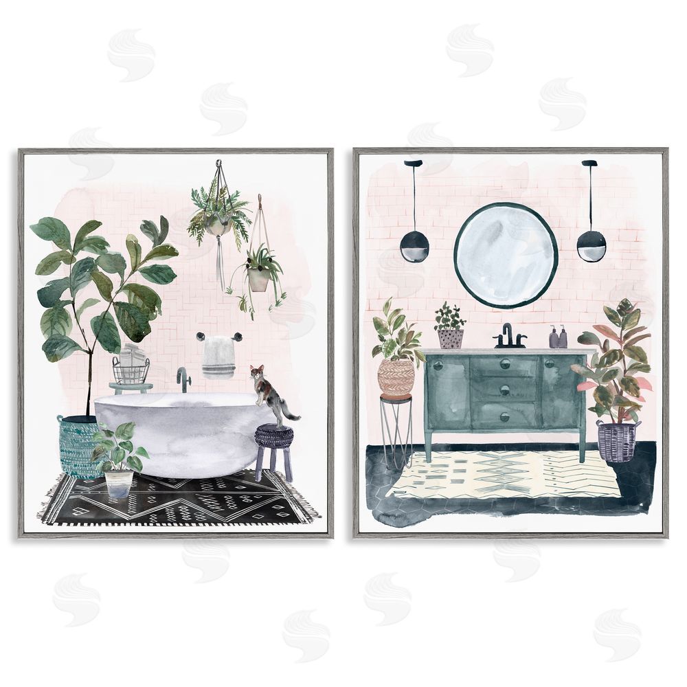 Karyn Panganiban Pink Pop Modern Bathroom Interior Gray Framed Giclee Wall Art Print