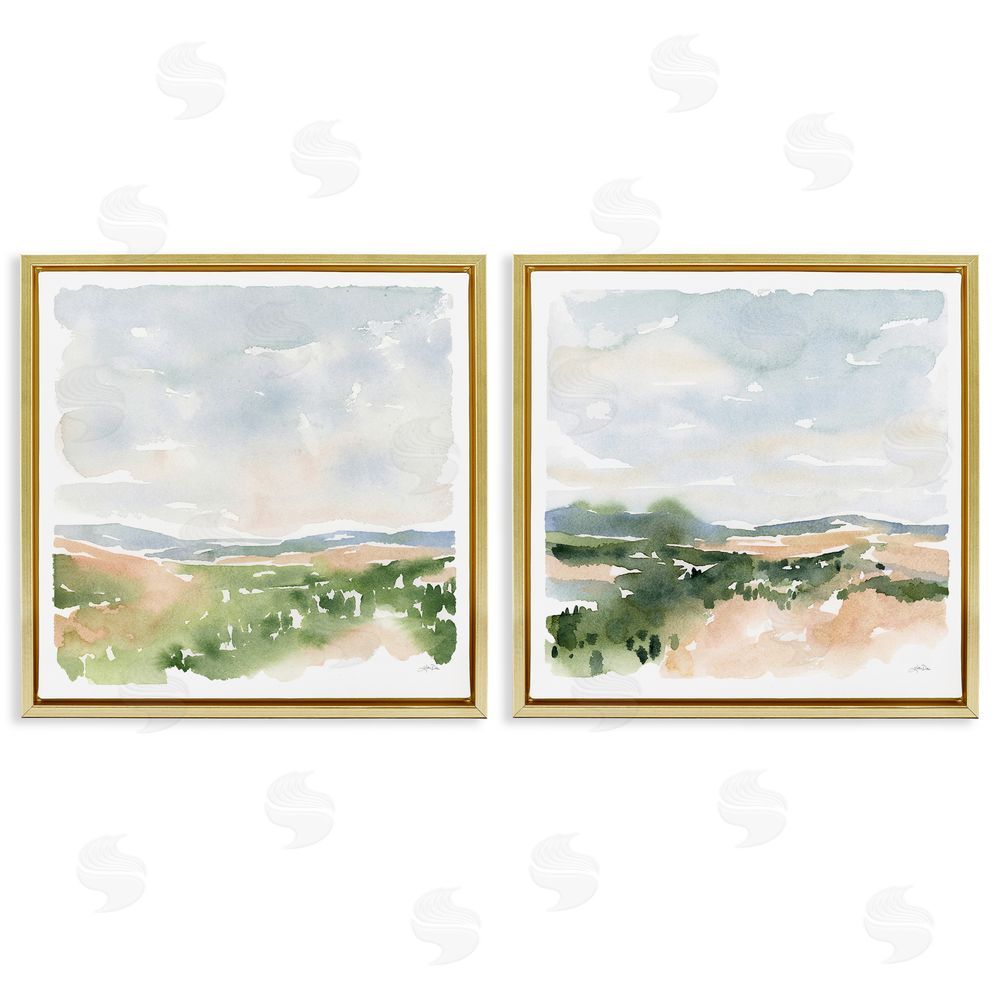 Katrina Pete Gentle Tree Meadow Soft Watercolor Gold Floating Frame Canvas Wall Art Print
