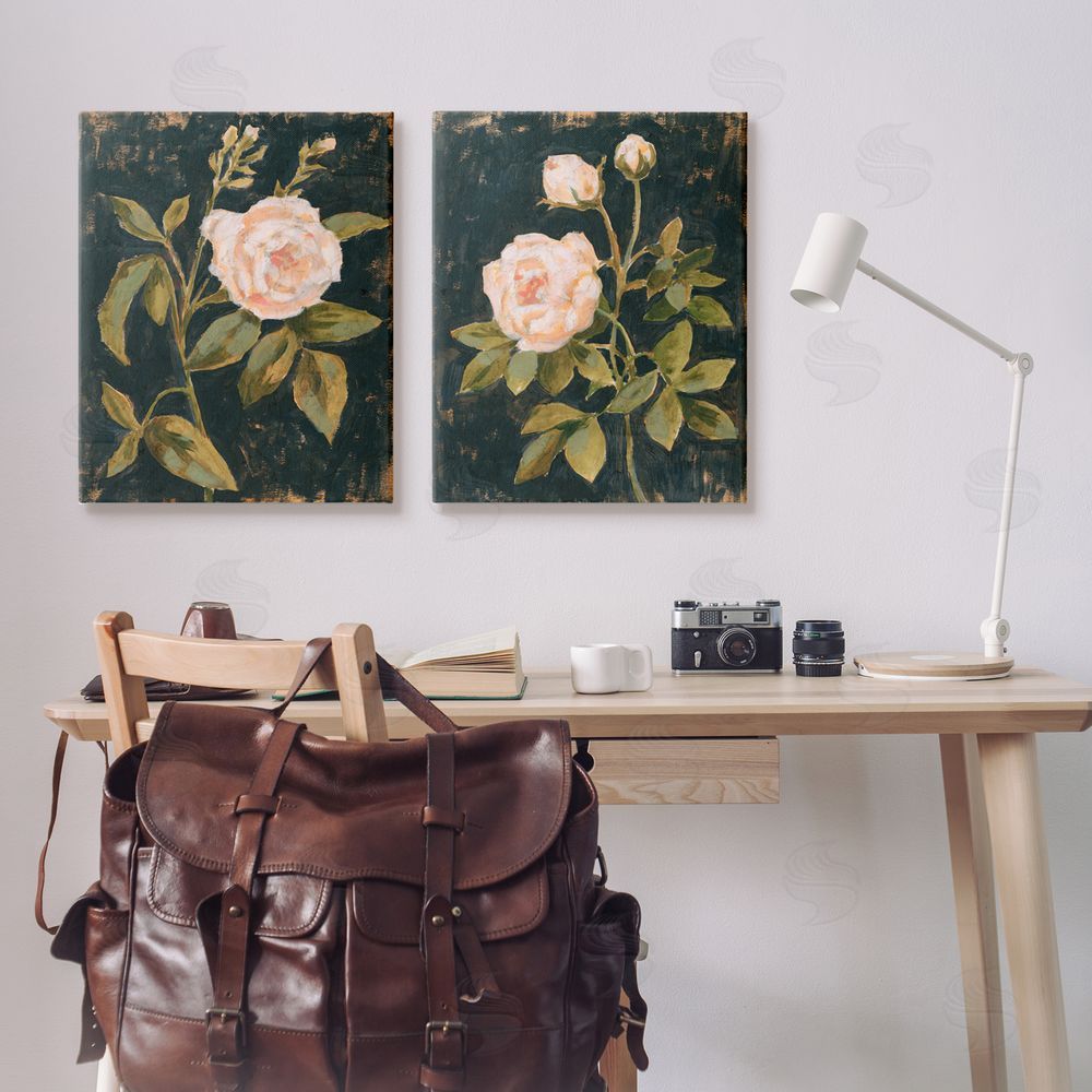 Victoria Borges Enchanted Vintage Pink Rose Florals Canvas Wall Art Print in Room
