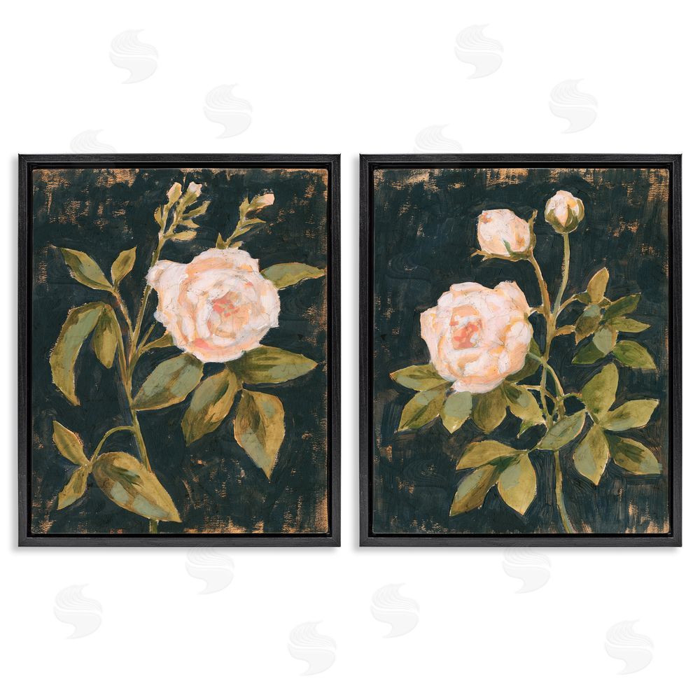 Victoria Borges Enchanted Vintage Pink Rose Florals Black Floating Frame Canvas Wall Art Print