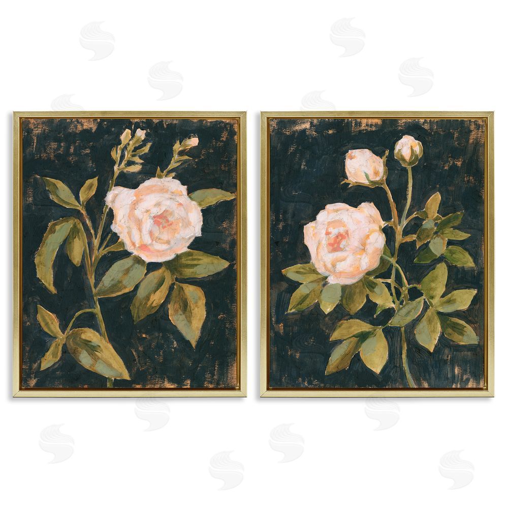 Victoria Borges Enchanted Vintage Pink Rose Florals Gold Floating Frame Canvas Wall Art Print