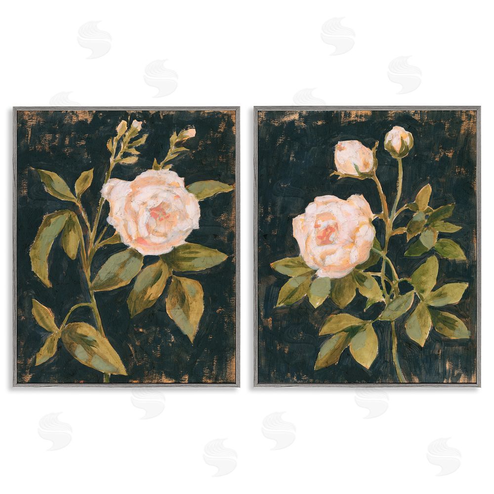 Victoria Borges Enchanted Vintage Pink Rose Florals Gray Framed Giclee Wall Art Print