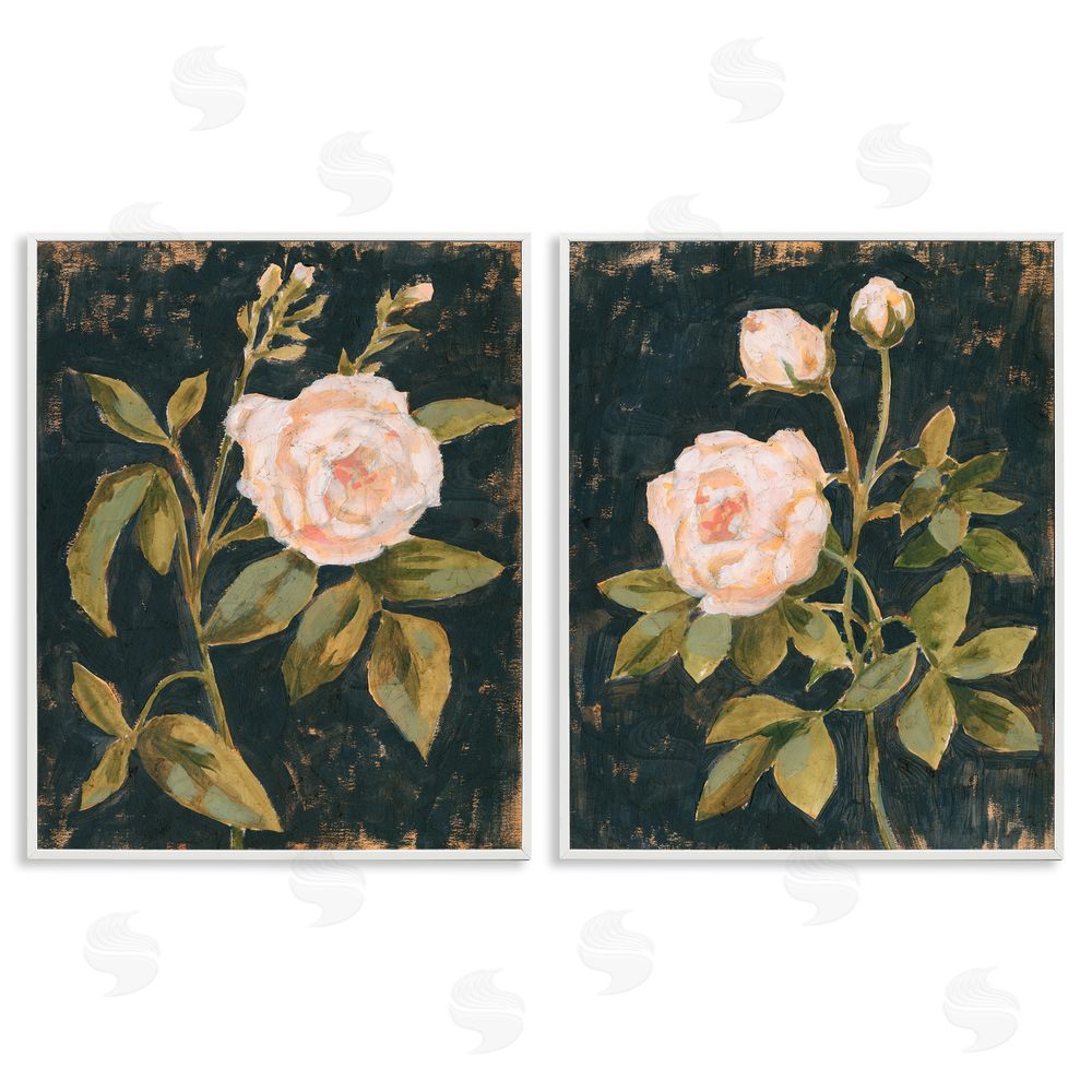 Victoria Borges Enchanted Vintage Pink Rose Florals White Framed Giclee Wall Art Print