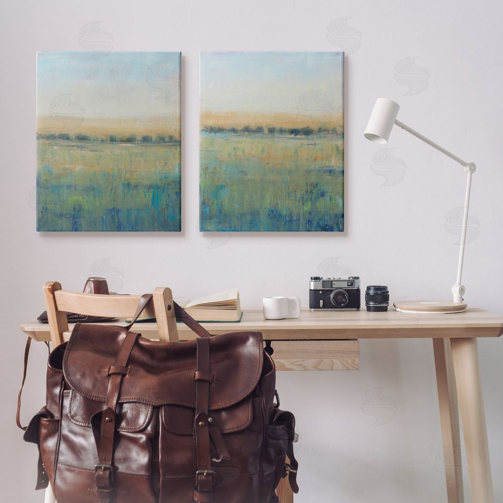 Tim O'Toole Sunset Open Meadow Soft Green Floral Field Canvas Wall Art Print in Room