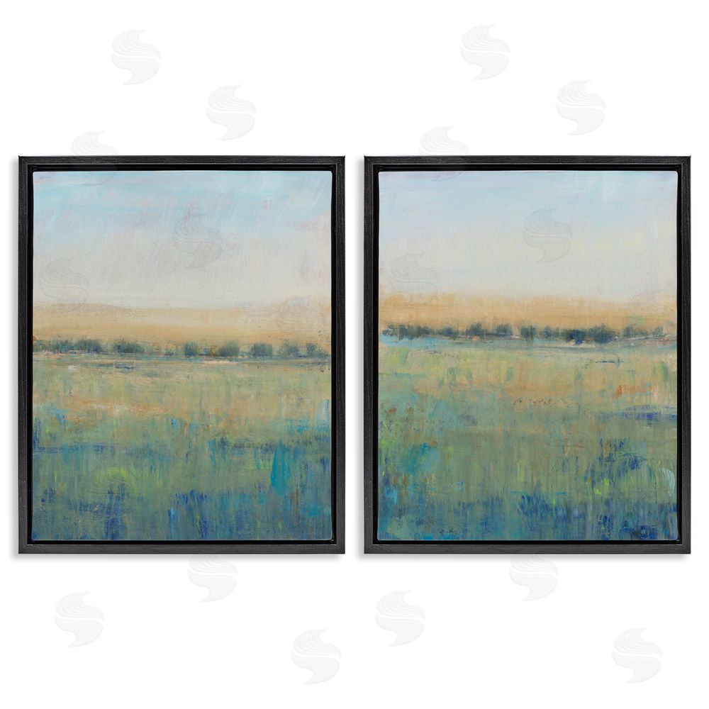 Tim O'Toole Sunset Open Meadow Soft Green Floral Field Black Floating Frame Canvas Wall Art Print