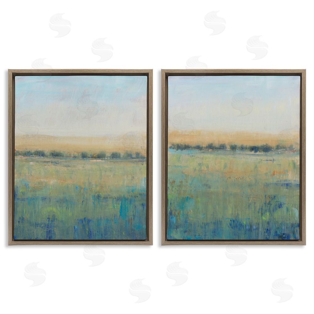 Tim O'Toole Sunset Open Meadow Soft Green Floral Field Brown Floating Frame Canvas Wall Art Print