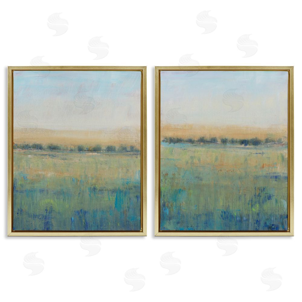 Tim O'Toole Sunset Open Meadow Soft Green Floral Field Gold Floating Frame Canvas Wall Art Print