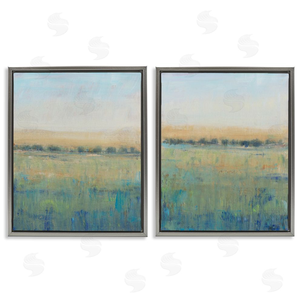 Tim O'Toole Sunset Open Meadow Soft Green Floral Field Gray Floating Frame Canvas Wall Art Print