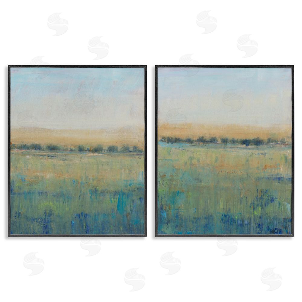 Tim O'Toole Sunset Open Meadow Soft Green Floral Field Black Framed Giclee Wall Art Print