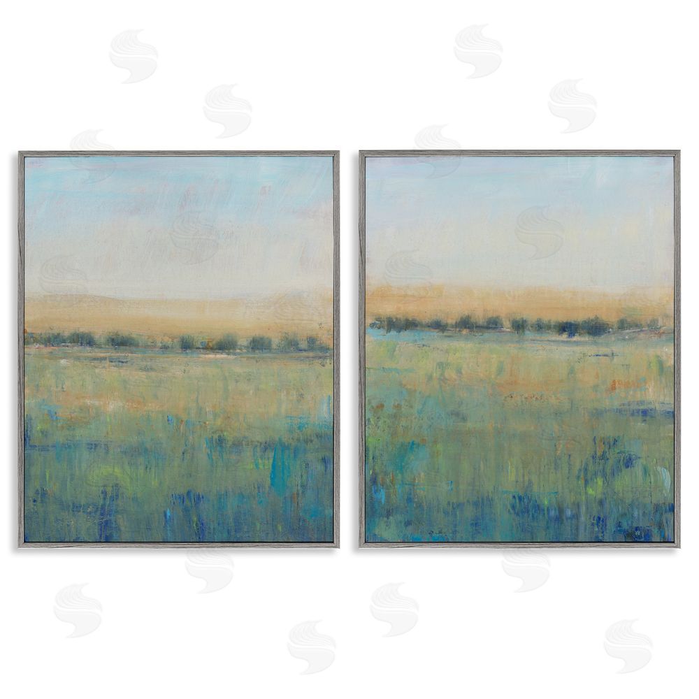 Tim O'Toole Sunset Open Meadow Soft Green Floral Field Gray Framed Giclee Wall Art Print