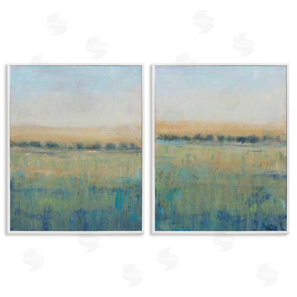 Tim O'Toole Sunset Open Meadow Soft Green Floral Field White Framed Giclee Wall Art Print