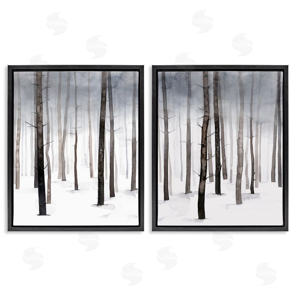 Grace Popp Winter Snow Tree Forest Haze Eerie Cold  Black Floating Frame Canvas Wall Art Print