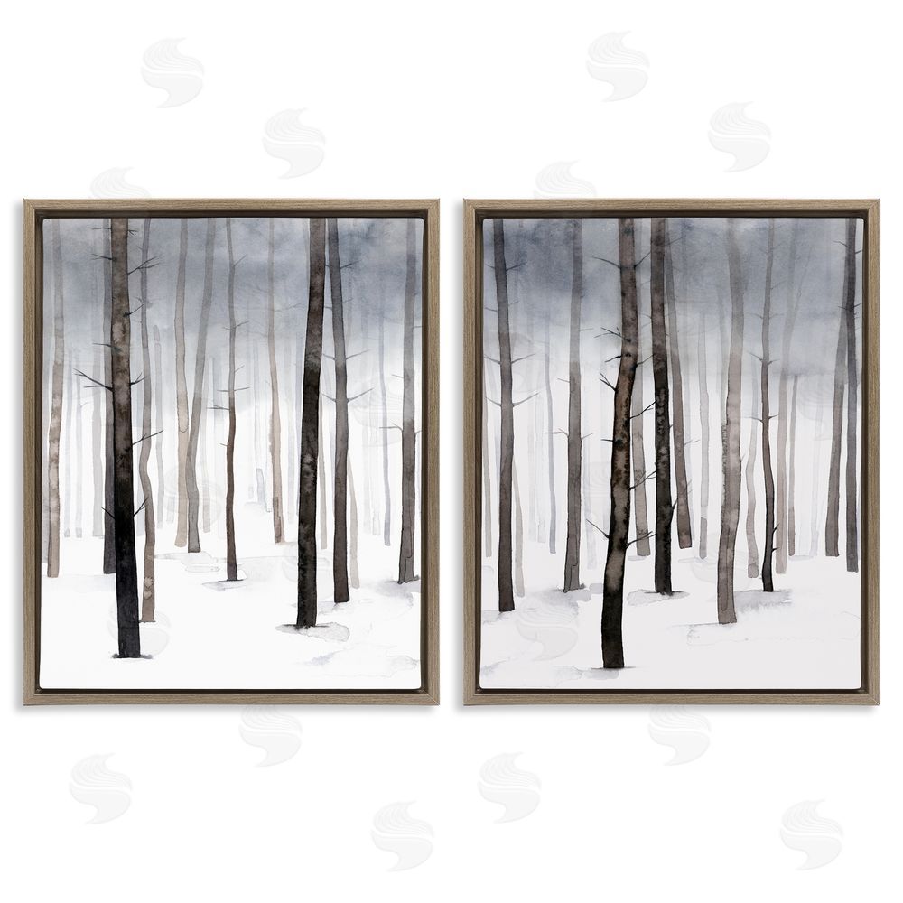 Grace Popp Winter Snow Tree Forest Haze Eerie Cold  Brown Floating Frame Canvas Wall Art Print