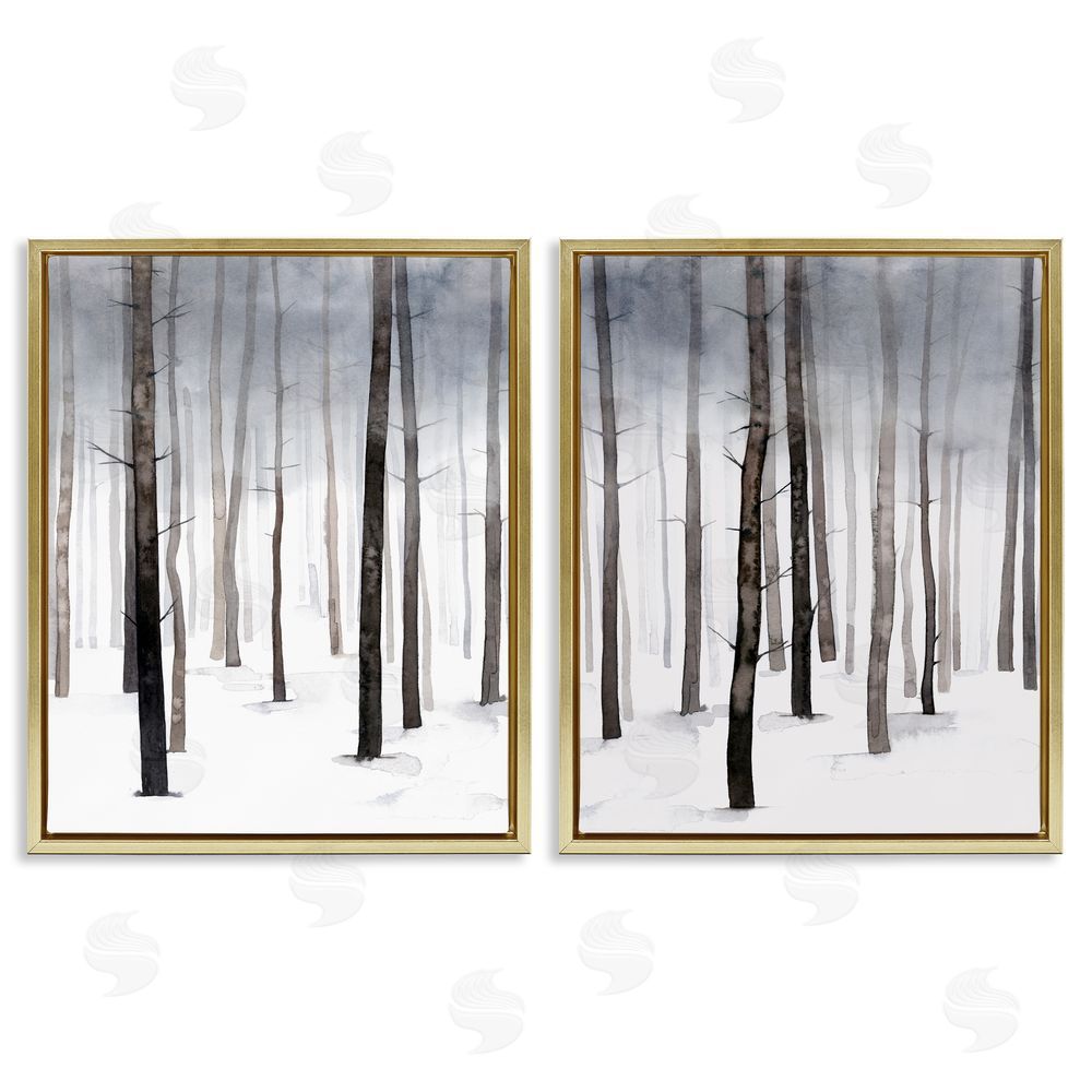 Grace Popp Winter Snow Tree Forest Haze Eerie Cold  Gold Floating Frame Canvas Wall Art Print