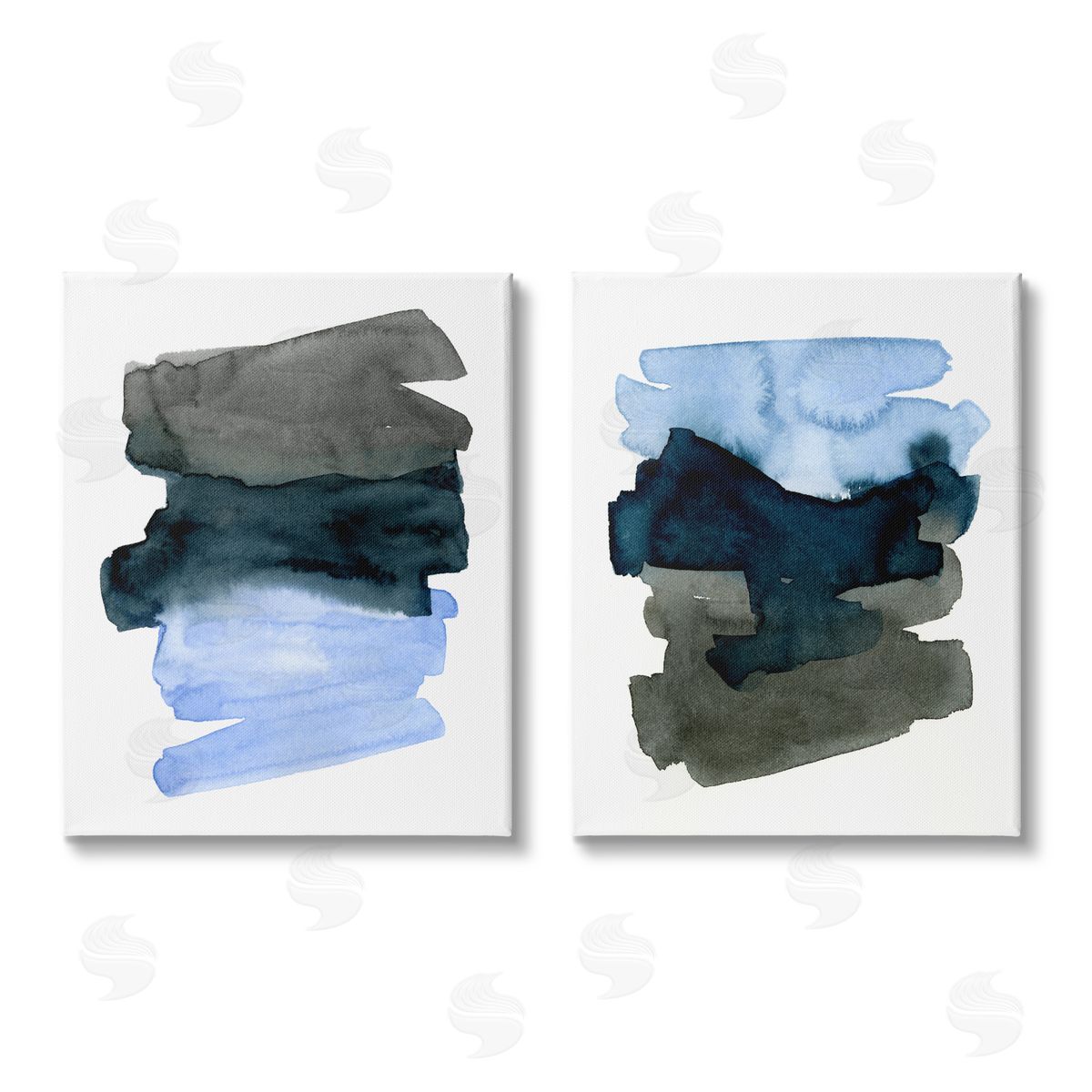 Emma Caroline Energetic Blue Brush Strokes Abstract Ombre Canvas Wall Art Print