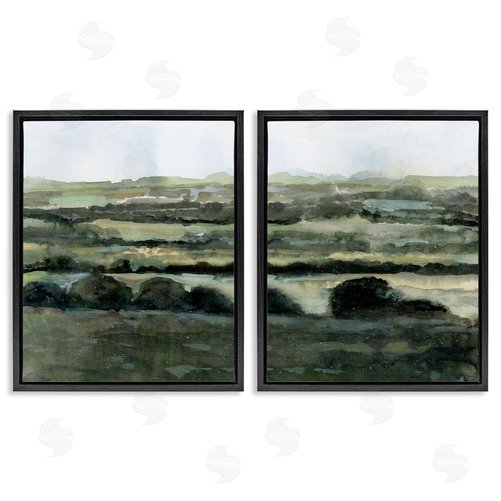 Victoria Barnes Deep Green Countryside Hills Landscape  Black Floating Frame Canvas Wall Art Print