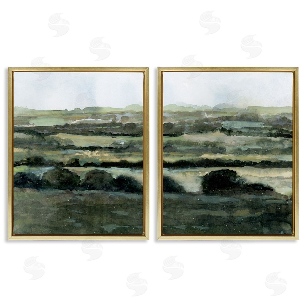 Victoria Barnes Deep Green Countryside Hills Landscape  Gold Floating Frame Canvas Wall Art Print