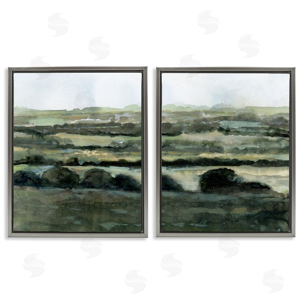 Victoria Barnes Deep Green Countryside Hills Landscape  Gray Floating Frame Canvas Wall Art Print