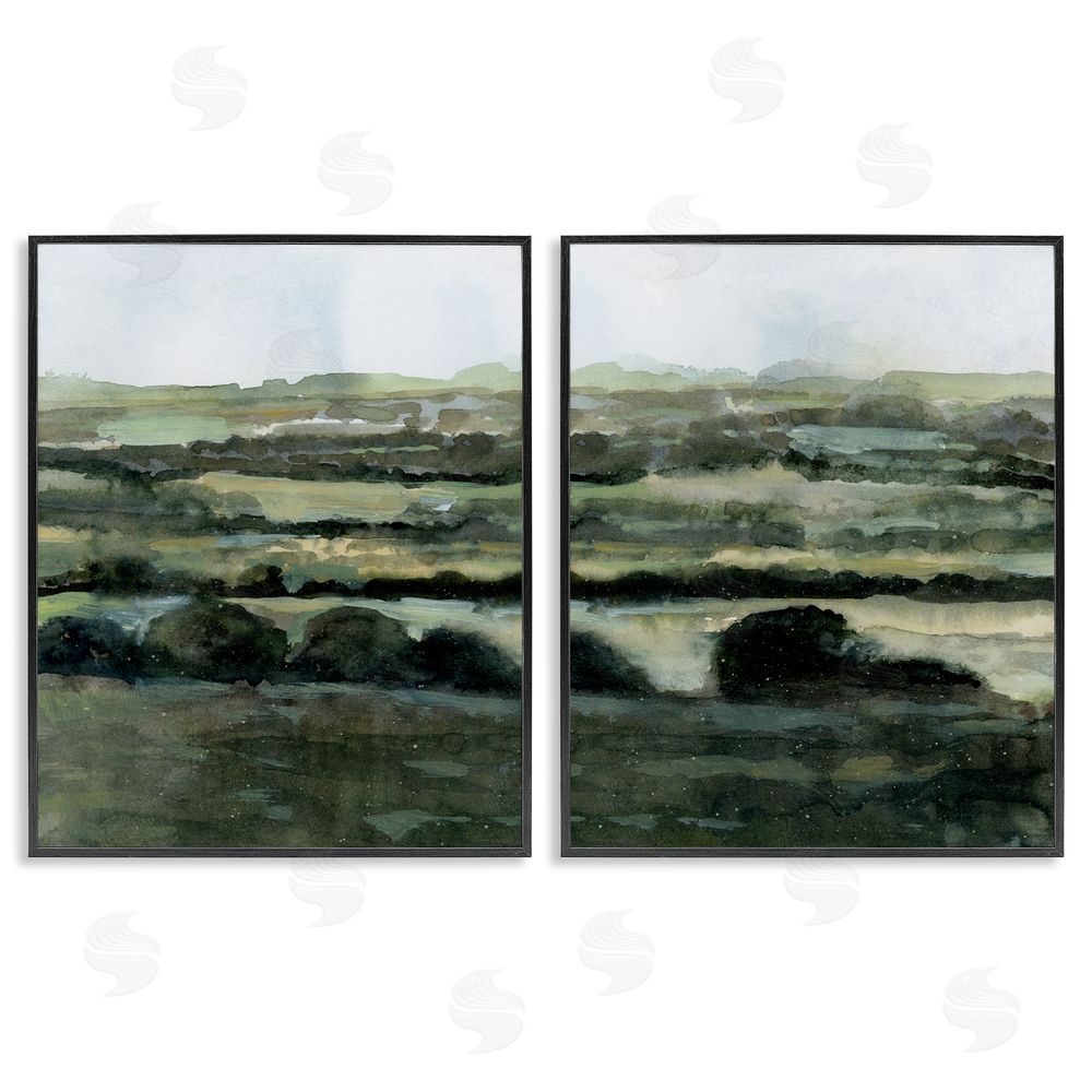 Victoria Barnes Deep Green Countryside Hills Landscape  Black Framed Giclee Wall Art Print