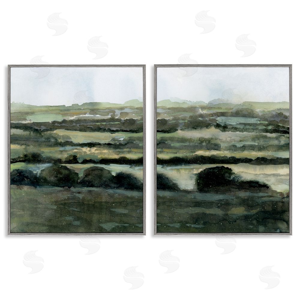 Victoria Barnes Deep Green Countryside Hills Landscape  Gray Framed Giclee Wall Art Print