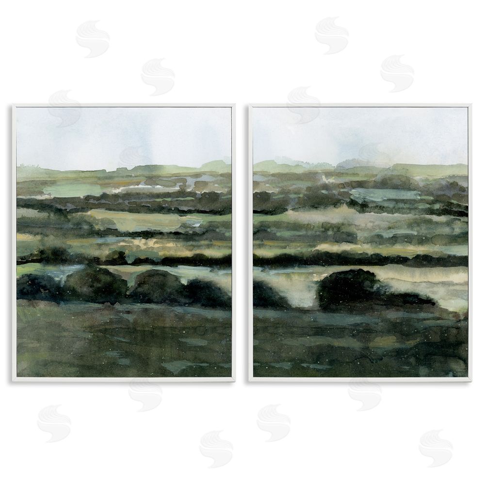 Victoria Barnes Deep Green Countryside Hills Landscape  White Framed Giclee Wall Art Print