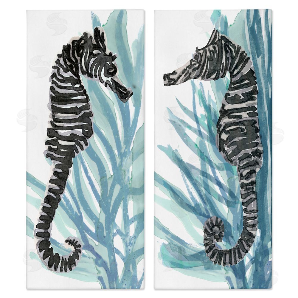 Stellar Design Studio Zebra Striped Sea Horses with Coral Canvas Wall Art Print