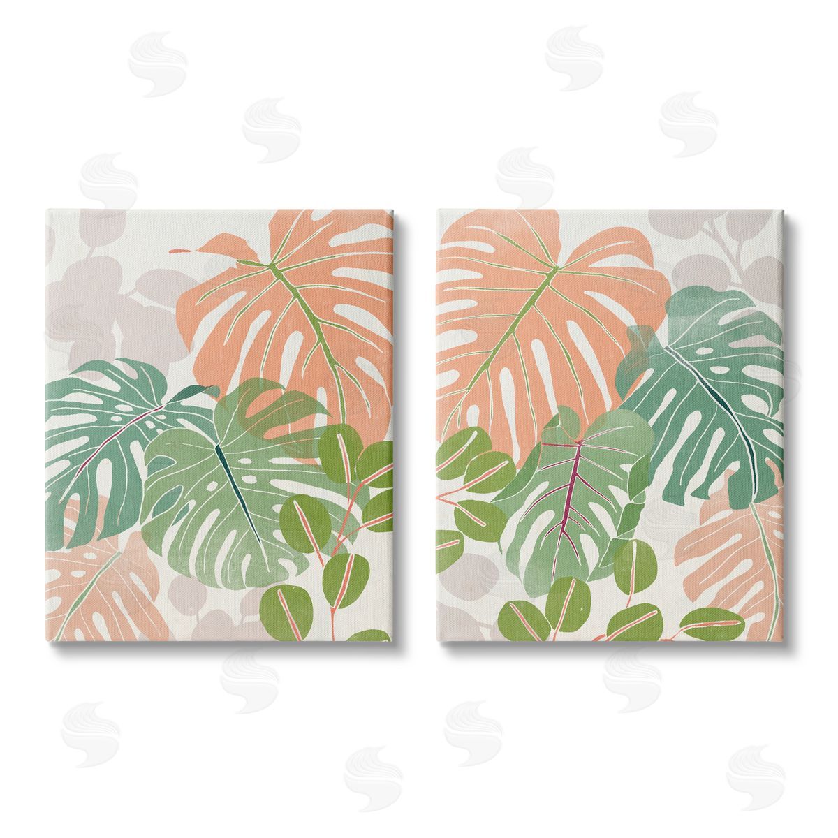 June Erica Vess Tropical Monstera Palm Leaves Green Orange Canvas Wall Art Print
