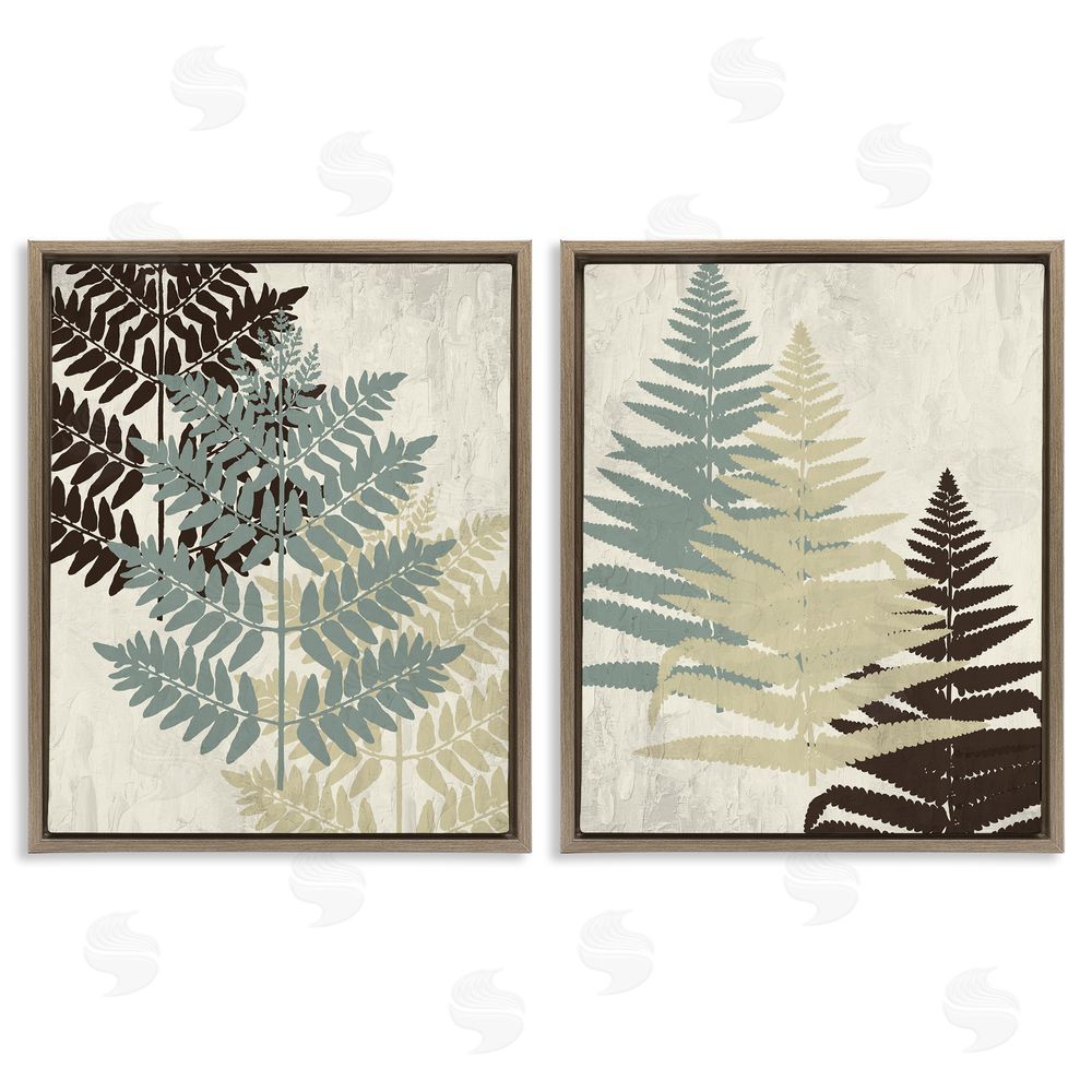 Kim Allen Forest Fern Branches Layered Plants Brown Floating Frame Canvas Wall Art Print