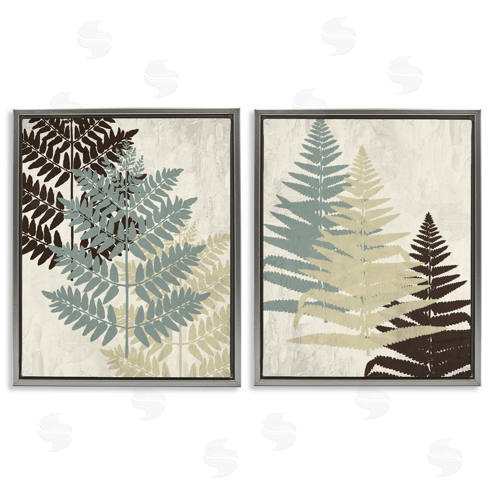 Kim Allen Forest Fern Branches Layered Plants Gray Floating Frame Canvas Wall Art Print