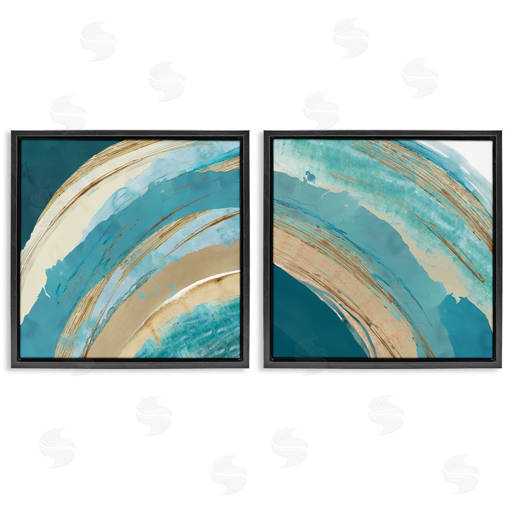 Flora Kouta Playful Abstract Turquoise Rainbow Arches  Black Floating Frame Canvas Wall Art Print