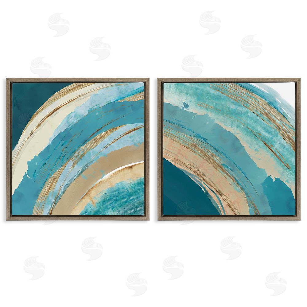Flora Kouta Playful Abstract Turquoise Rainbow Arches  Brown Floating Frame Canvas Wall Art Print