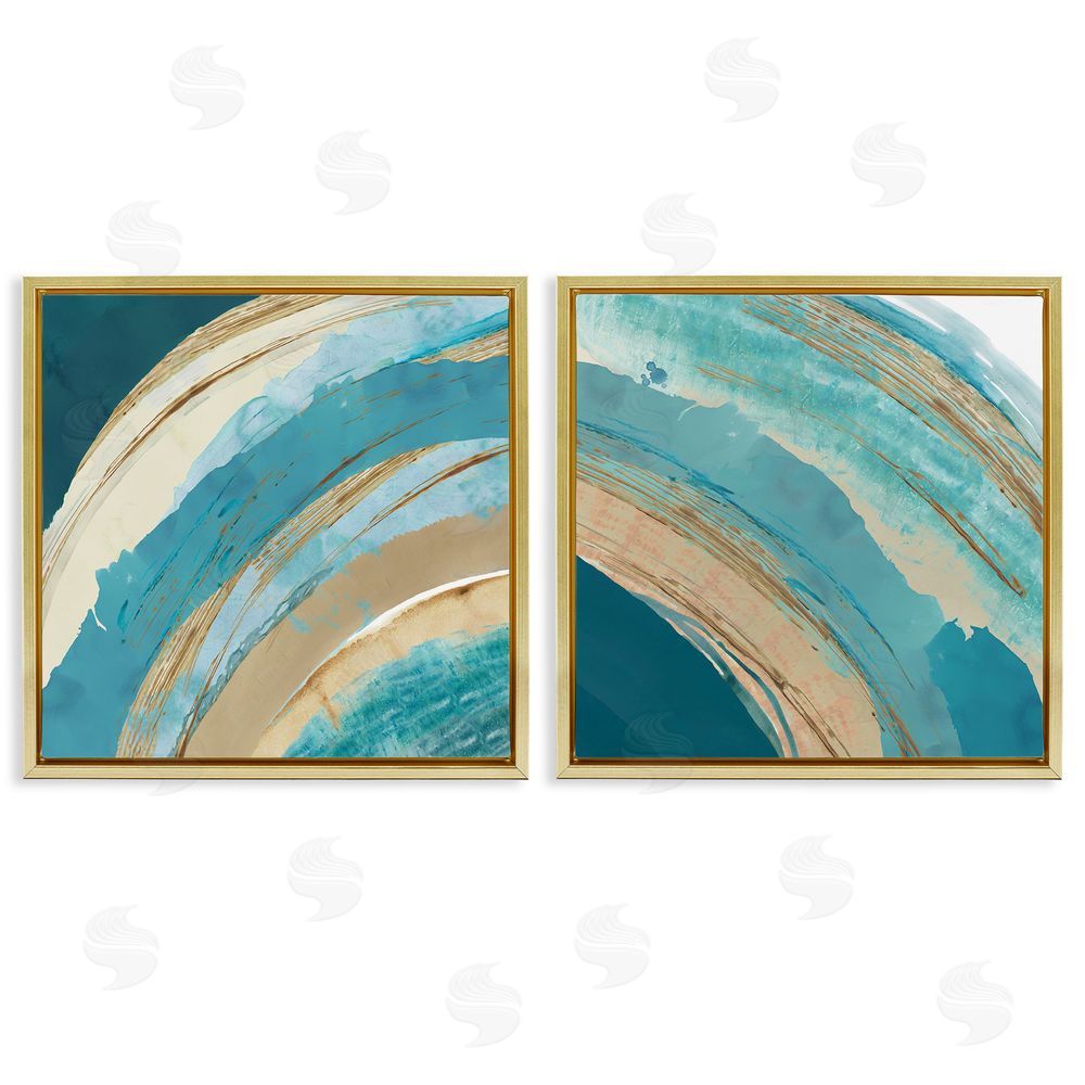 Flora Kouta Playful Abstract Turquoise Rainbow Arches  Gold Floating Frame Canvas Wall Art Print