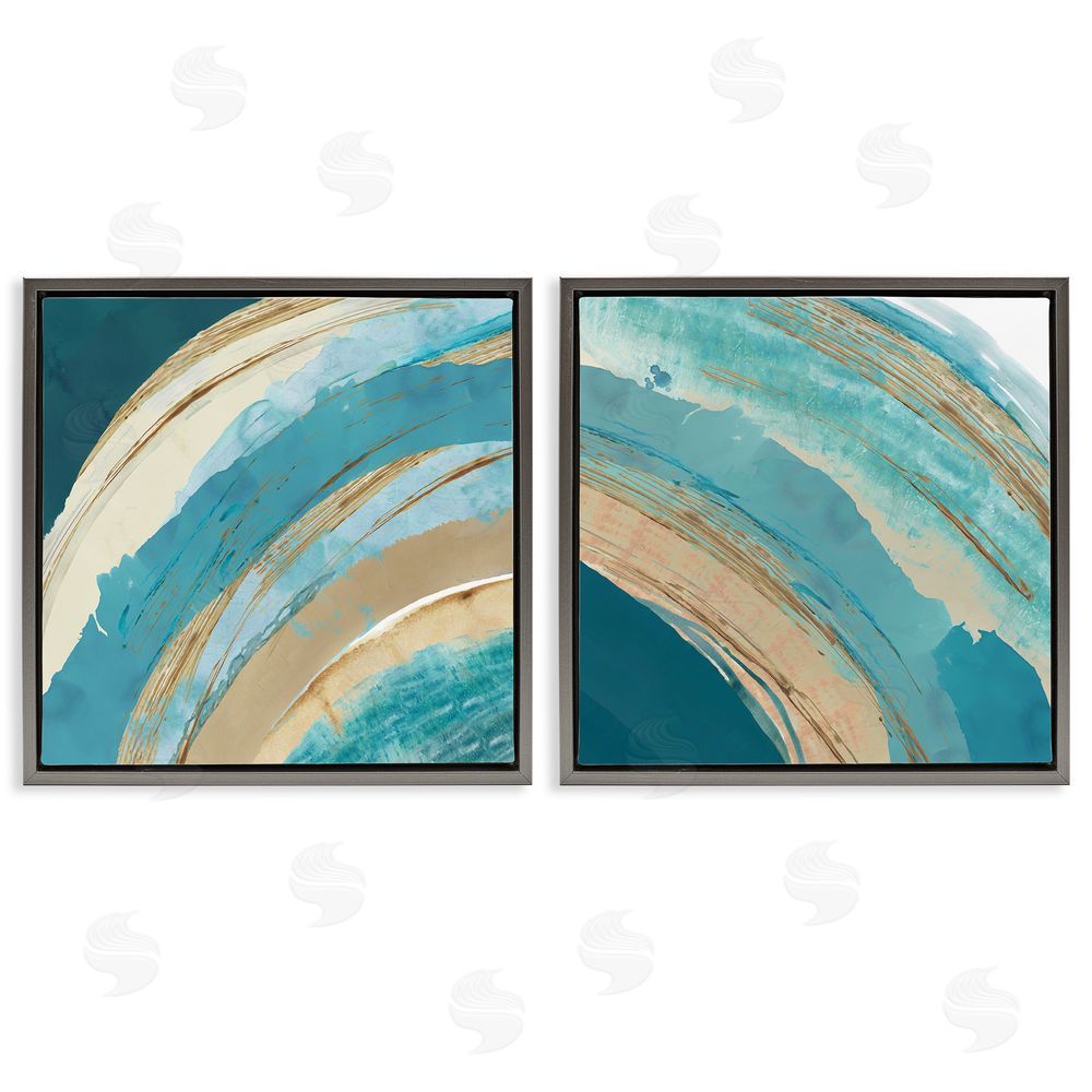 Flora Kouta Playful Abstract Turquoise Rainbow Arches  Gray Floating Frame Canvas Wall Art Print