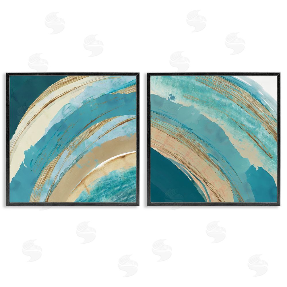 Flora Kouta Playful Abstract Turquoise Rainbow Arches  Black Framed Giclee Wall Art Print