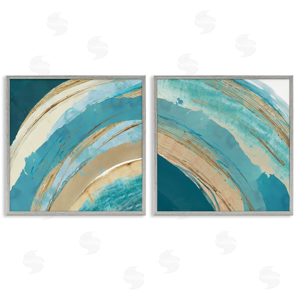 Flora Kouta Playful Abstract Turquoise Rainbow Arches  Gray Framed Giclee Wall Art Print