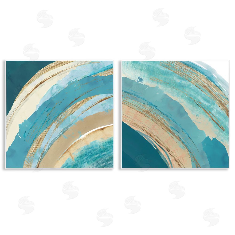 Flora Kouta Playful Abstract Turquoise Rainbow Arches  Wooden Wall Plaque Art Print