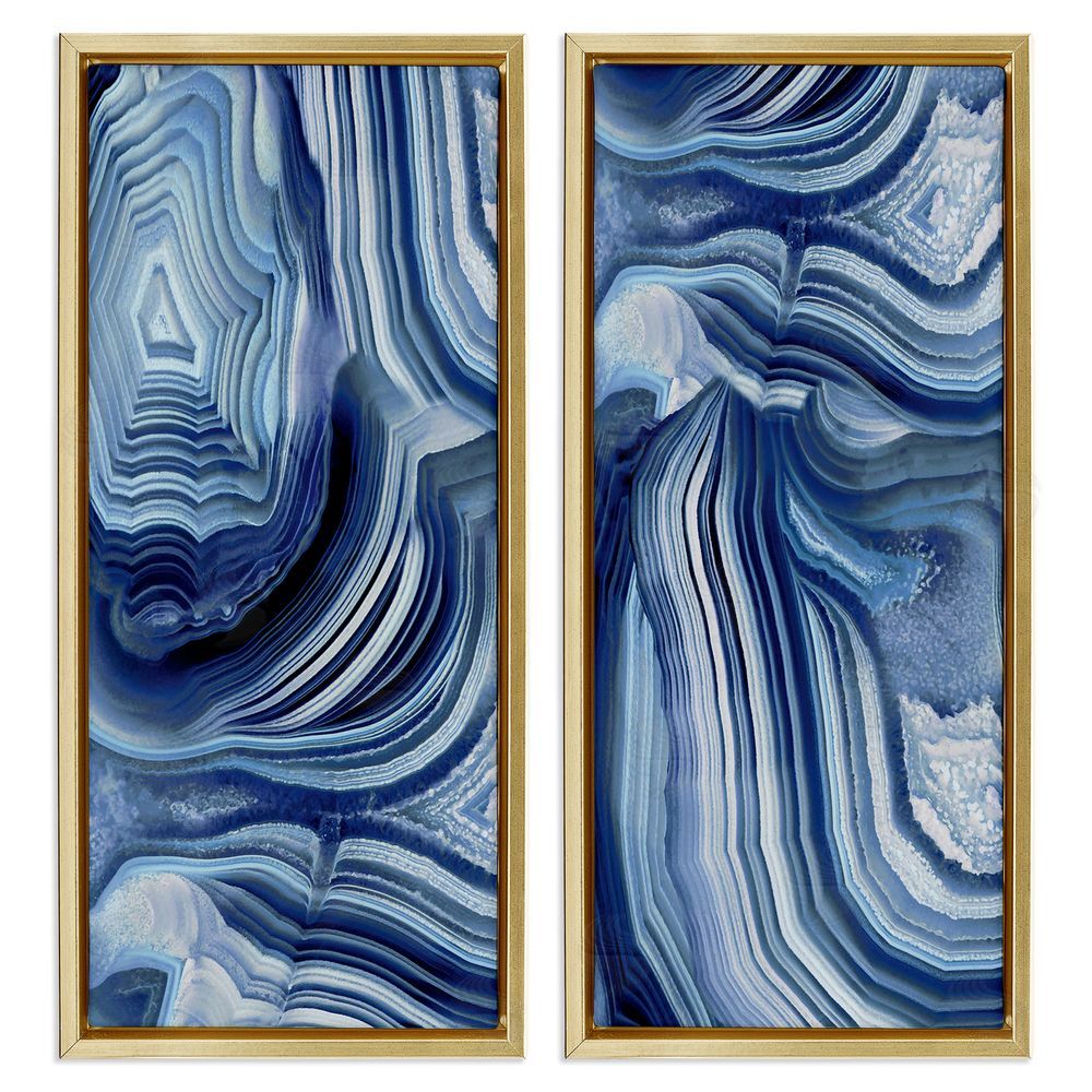 Danielle Carson Abstract Blue Rock Crystal Pattern Gold Floating Frame Canvas Wall Art Print