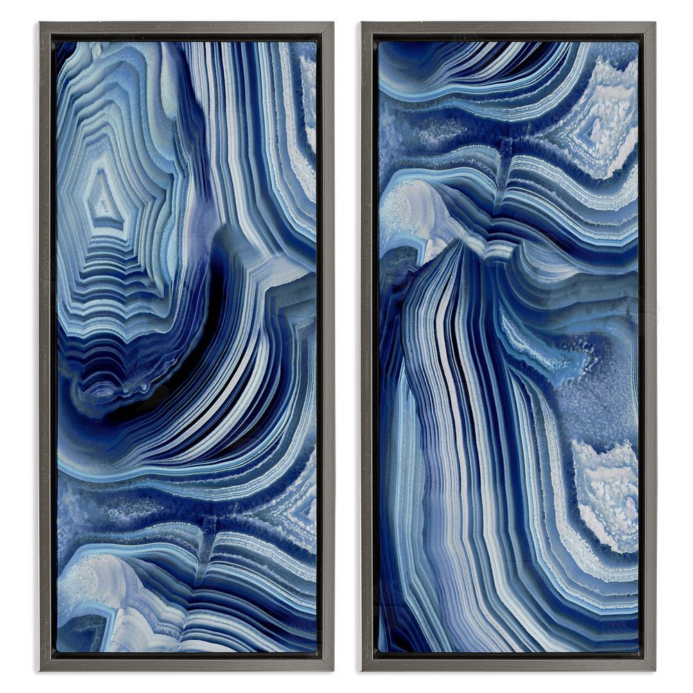 Danielle Carson Abstract Blue Rock Crystal Pattern Gray Floating Frame Canvas Wall Art Print