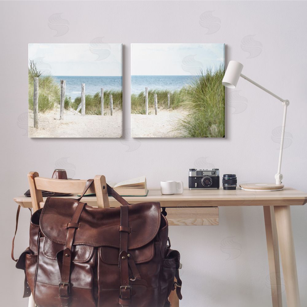 Kim Allen Calm Coastal Beach Fence Landscape Canvas Wall Art Print in Room