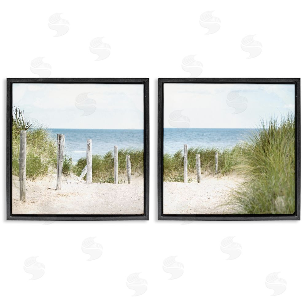 Kim Allen Calm Coastal Beach Fence Landscape Black Floating Frame Canvas Wall Art Print